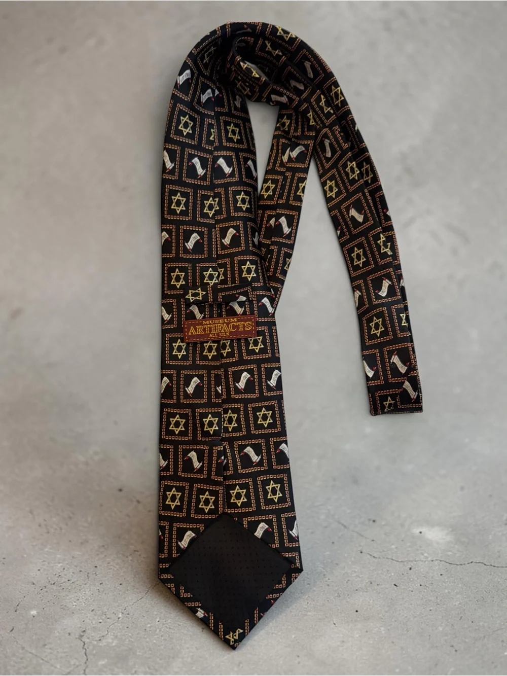 Vintage 1990s Museum Artifacts All Silk Novelty Tie Torah Scroll Star of David